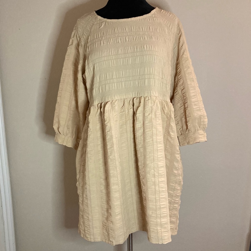 Entro Womens Light Beige Scoop Neck Crinkle Dress